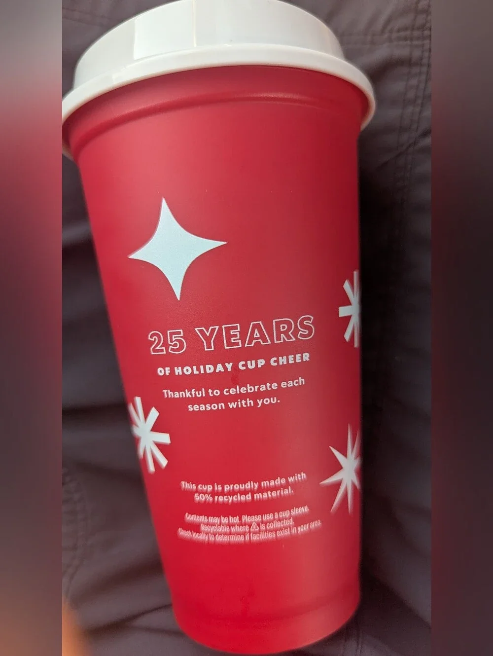 Starbucks Red Holiday Tumbler with White Lid and Green Logo